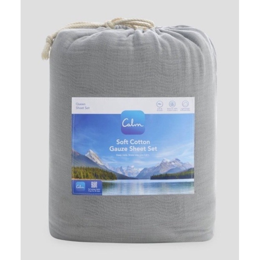Calm KING Size Soft Cotton Gauze Sheet Set GRAY